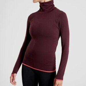 ATHLETA Burgundy Herringbone Turtleneck Flurry Downslope Thumbhole Cuffs Size XS